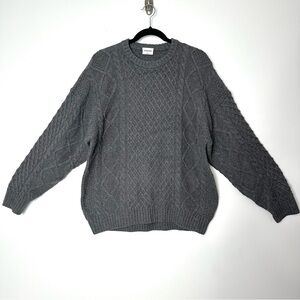 Sunday Best Charcoal Gray Wool Blend Oversized Fishermancore Cable Knit Sweater